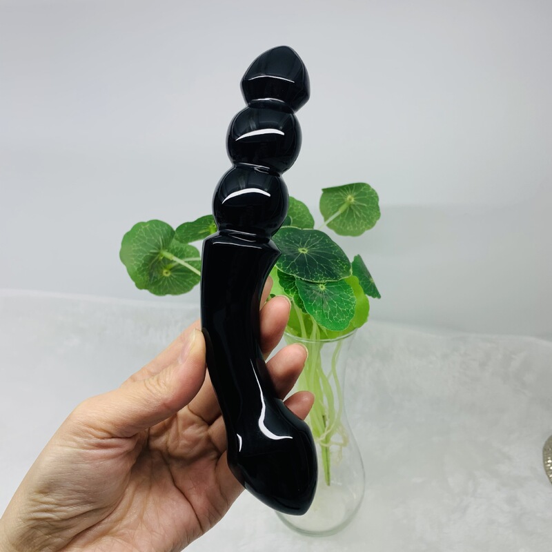 天然水晶黑曜石雕刻原石水晶按摩棒 图 10