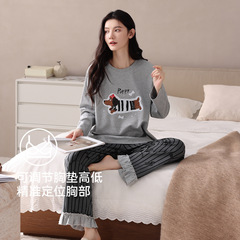 【带胸垫】抗菌棉睡衣女士纯棉长袖春秋季可爱腊肠小狗家居服套装