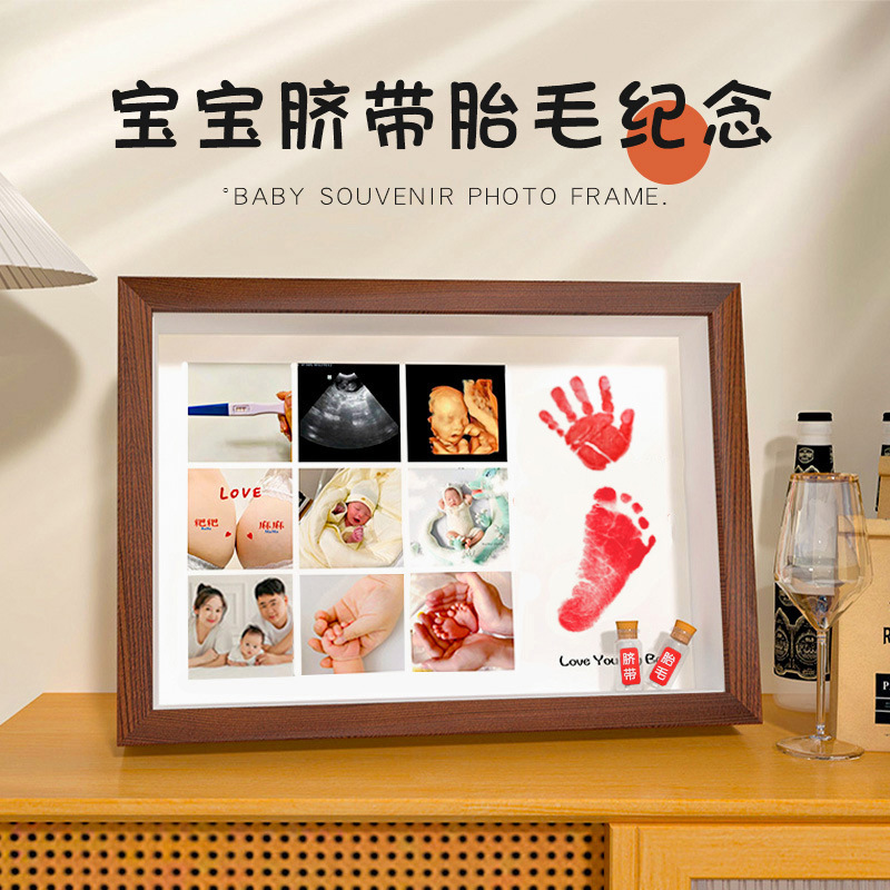 Baby's Hand and Foot Print Photo Frame Handprint Footprint Memorial Photo Frame Hollow Photo Frame Newborns Fetal Hair Memorial Photo Frame Table