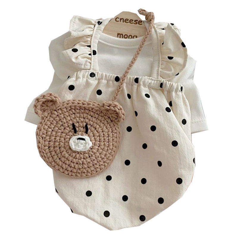 Beige encantador viento princesa punto de vendaval vestido pequeño perro gato fuera de primavera y verano mascotas delgada ropa de perro