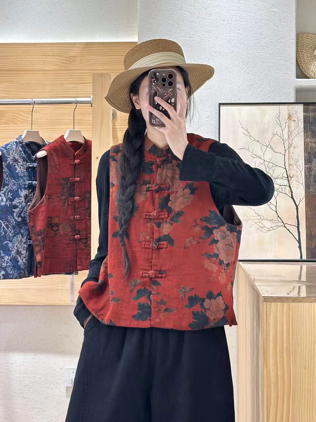 2025 nuevo estilo de otoño nacional Jacquard nuevo estilo chino collar redondo botón de mujer chaleco chaleco corto