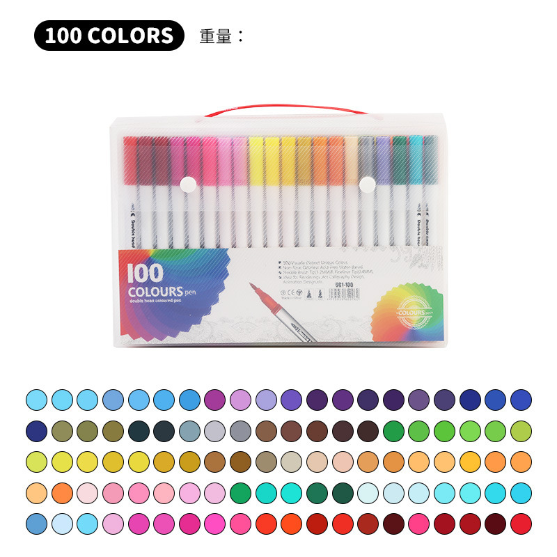 Bolígrafo de acuarela de doble cabeza en caja de pvc transfronterizo a base de agua para niños, bolígrafo de gancho de cabeza suave, pincel de pintura de anime de 120 colores