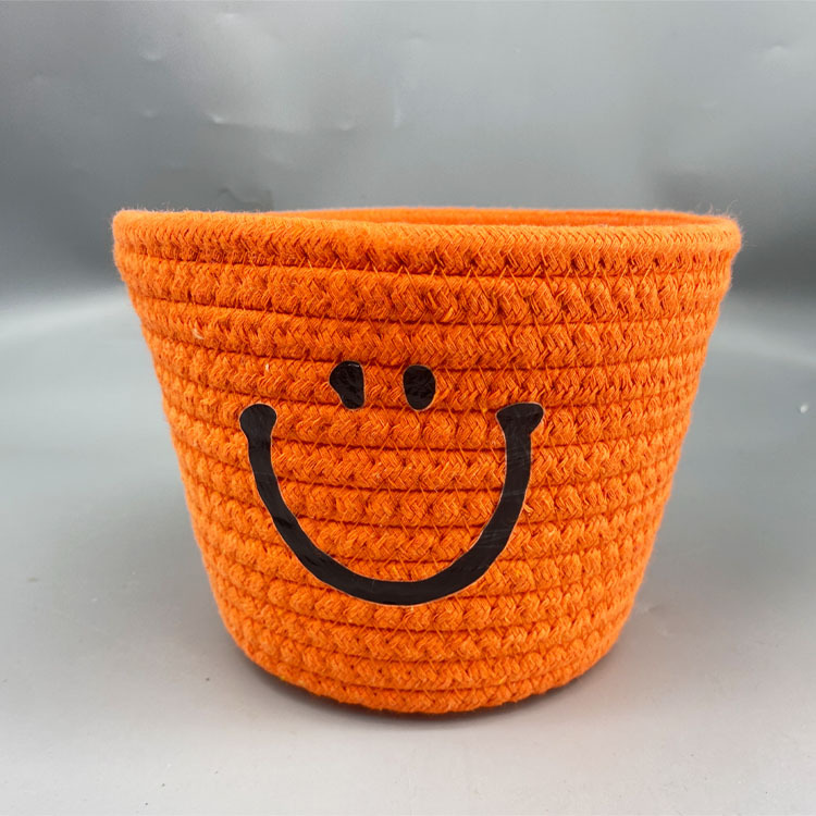 Cara sonriente tejida cesta de almacenamiento simple caja de almacenamiento de artículos diversos de escritorio caja de almacenamiento de control remoto cesta de almacenamiento de cosméticos cesta de organización