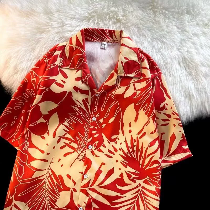 Рубашка в гонконгском стиле, винтажная рубашка с лацканами и цветочным принтом, мужская Свободная рубашка в ленивом стиле с коротким рукавом, мужская летняя
