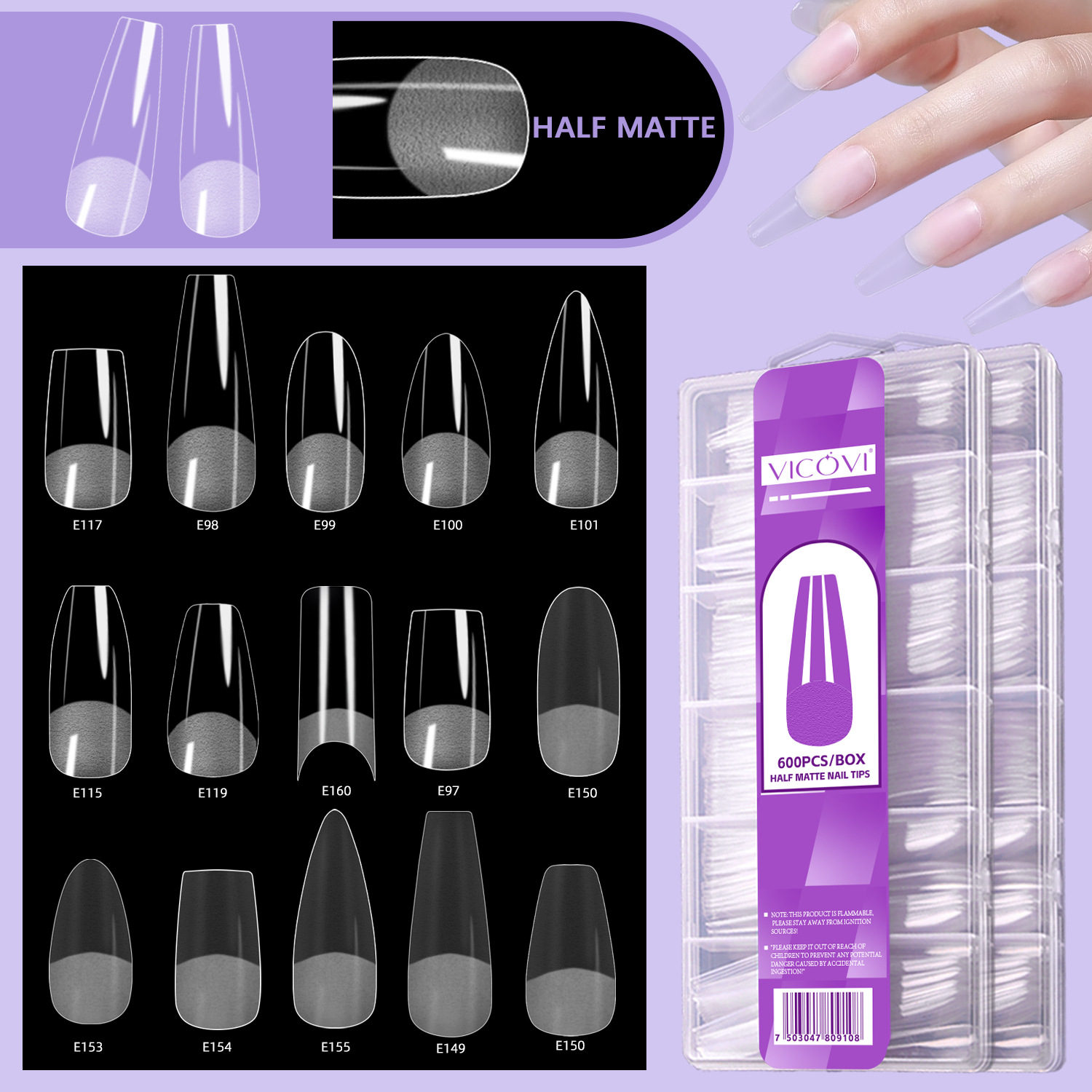 Transfronterizo nuevo arte de uñas pieza de uñas talla-libre de molienda delgada mitad esmerilado sin costuras europeo y americano helado dedo falso 600 piezas pieza de uñas al por mayor