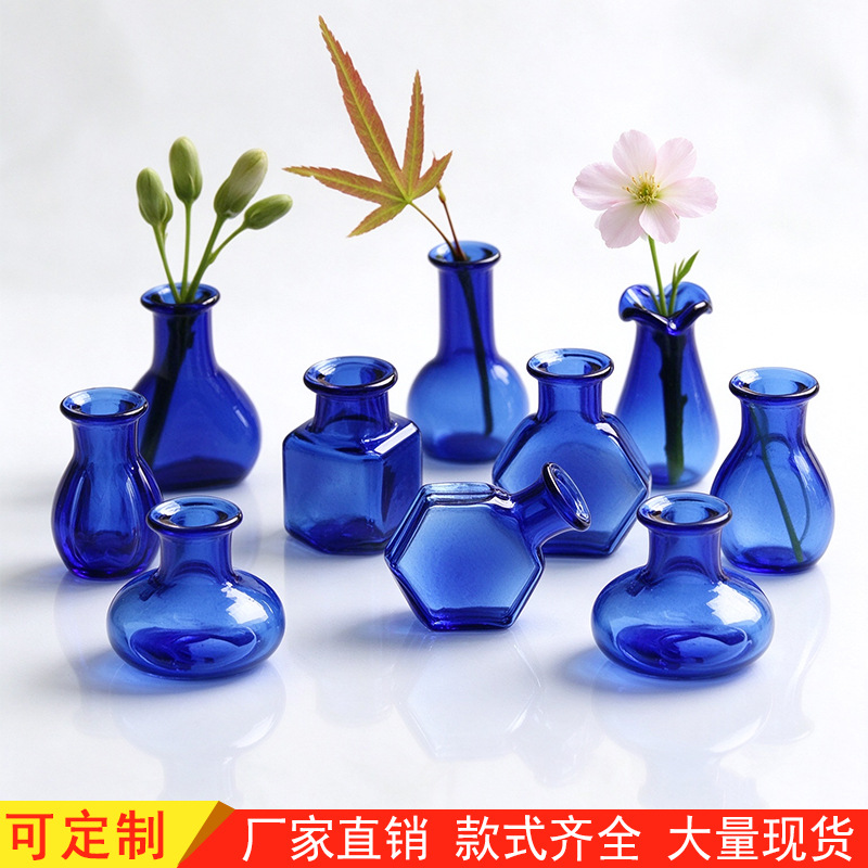 Miniature Dollhouse DIY Succulent Vase Dark Blue Glass Bottle Flower Arrangement Decoration Glass Bottle Crafts Wholesale