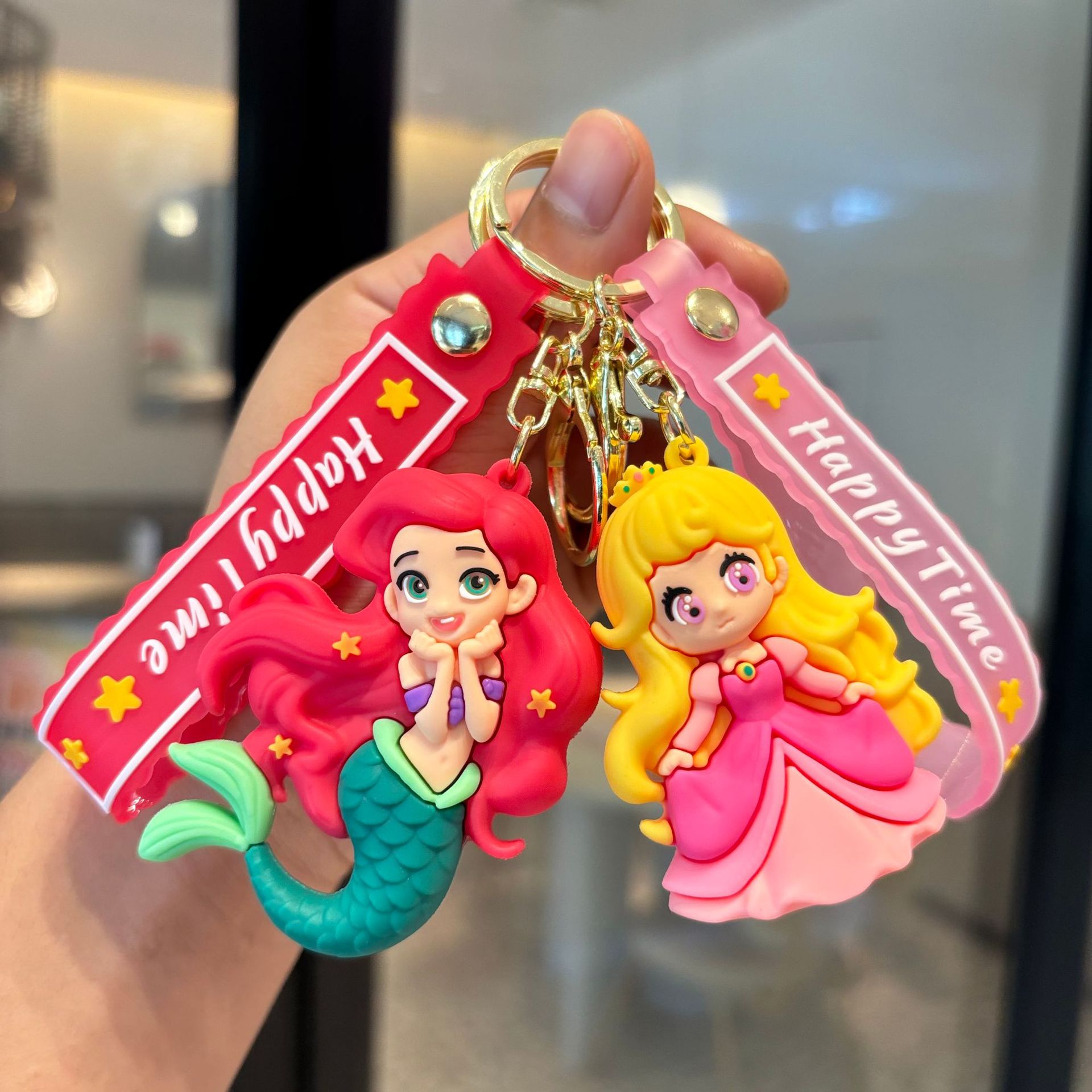 Caricatura sirena llavero colgante Blancanieves lindo muñeca llavero de coche muñeca regalo pequeño