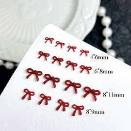 新款辣妹风法式蝴蝶结美甲树脂饰品酒红迷你蝴蝶结指甲装饰批发