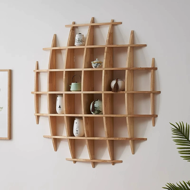 Solid wood tea set cup tea cup storage rack wall hanging tea room storage rack Duobaoge Bo ancient rack wall lattice rack