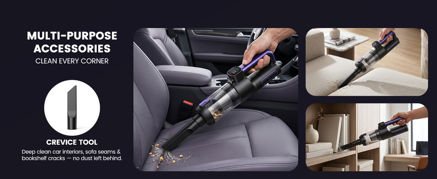 Car vacuum cleaner, brushless, high-power, super strong, two-speed adjustment, power display, handheld, blow-suction integrated, suitable for both home and car use