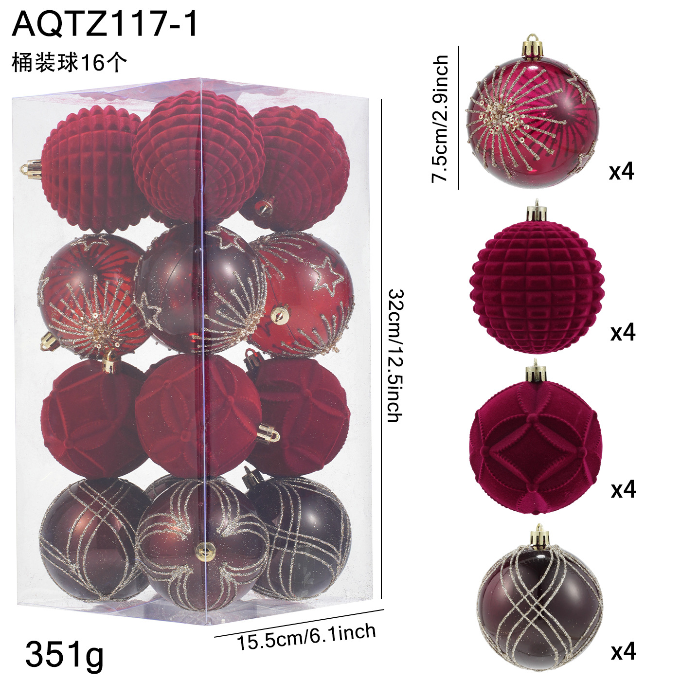 Nuevo producto 8CM Navidad bola pintada de color caja flocado bola de Navidad diy decoración del árbol de Navidad colgante colgante