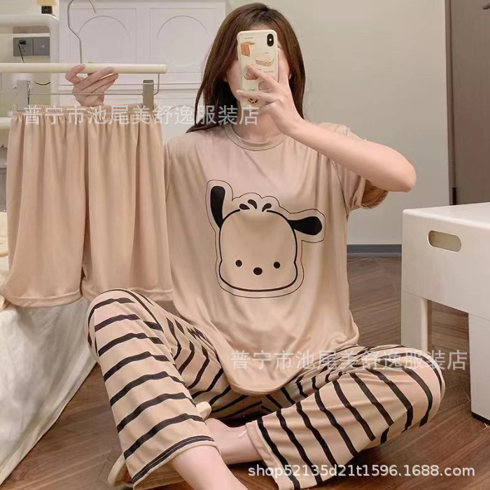 Pajamasクロスボーダー外国貿易工場卸売パジャマ女性半袖ショートパンツ長ズボン三点セット漫画ホームスーツ|undefined