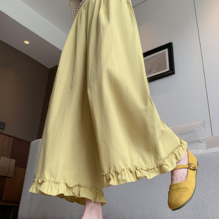 Navy Blue Lace Culottes Women's Summer Thin 2025 New High-Waisted Casual Petite Loose Drapey Wide-Leg Pants