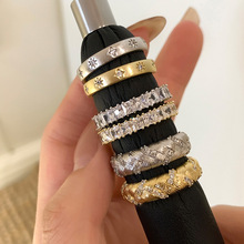 韩国锆石拉丝开口戒指简约轻奢百搭食指戒小众时尚气质手饰批发女