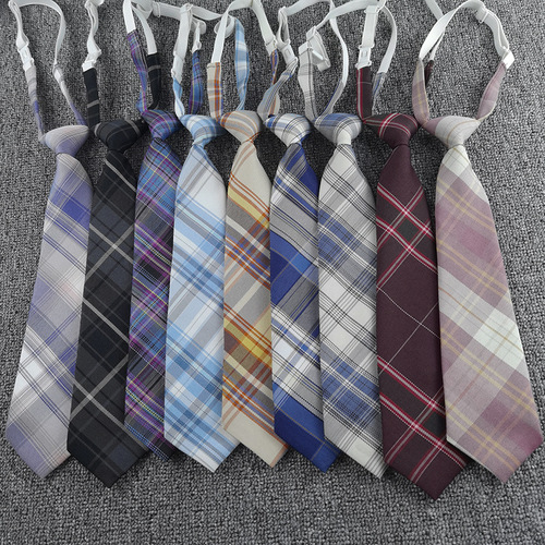 New type of tie-free JK tie plaid student set scalp band college ins Japanese uniform gentle one-knife tie for women