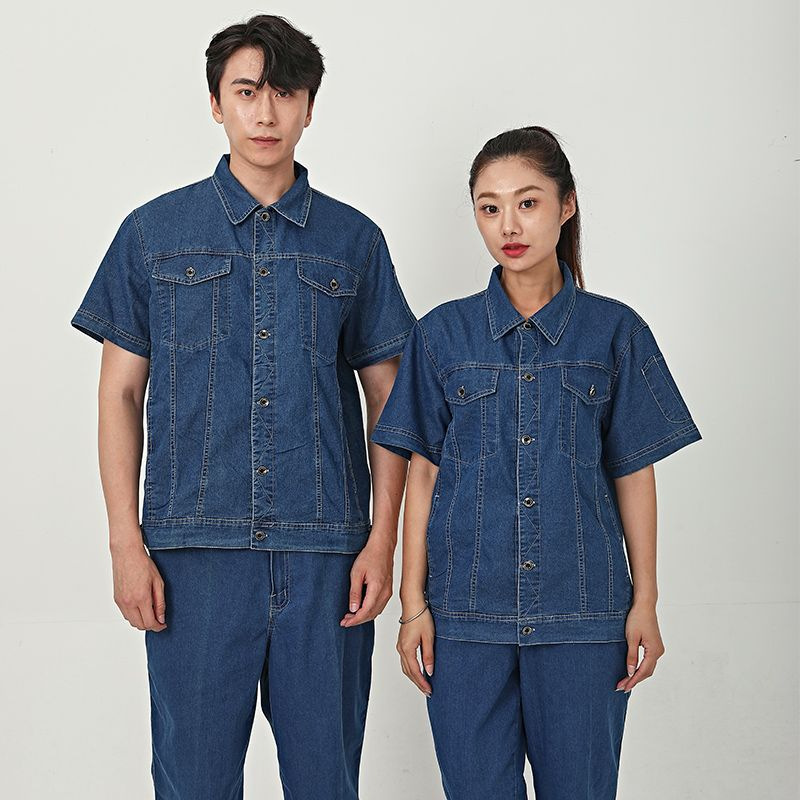 Summer stretch denim overalls suit men's welder overalls electric welding wear-resistant thin national grid anti-static