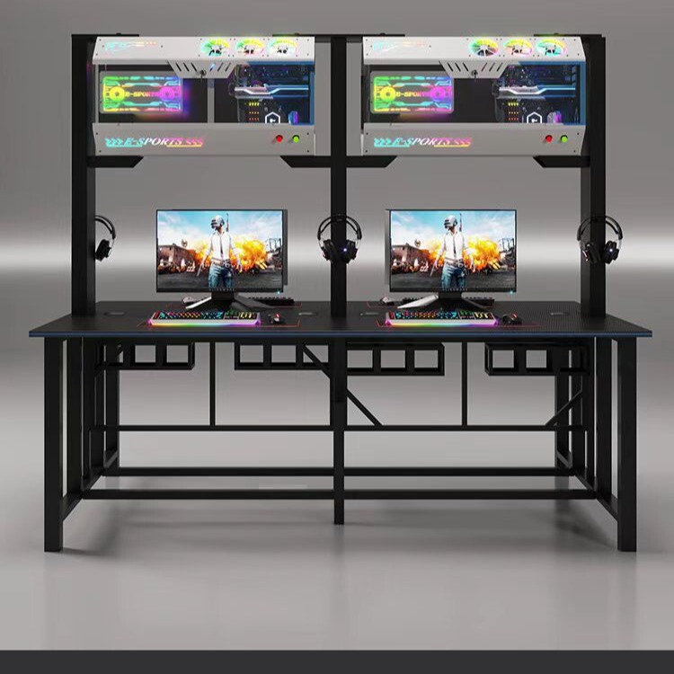 Dual-Chassis Computer Desk, Desktop Home Desk, Double Bookshelf Integrated Combination Office Desk, Corner Gaming Table