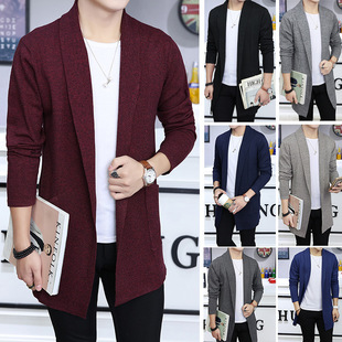 Foreign trade cross-border autumn new men's mid-length Korean-style slim-fit windbreaker men's sweater plus size cardigan coat