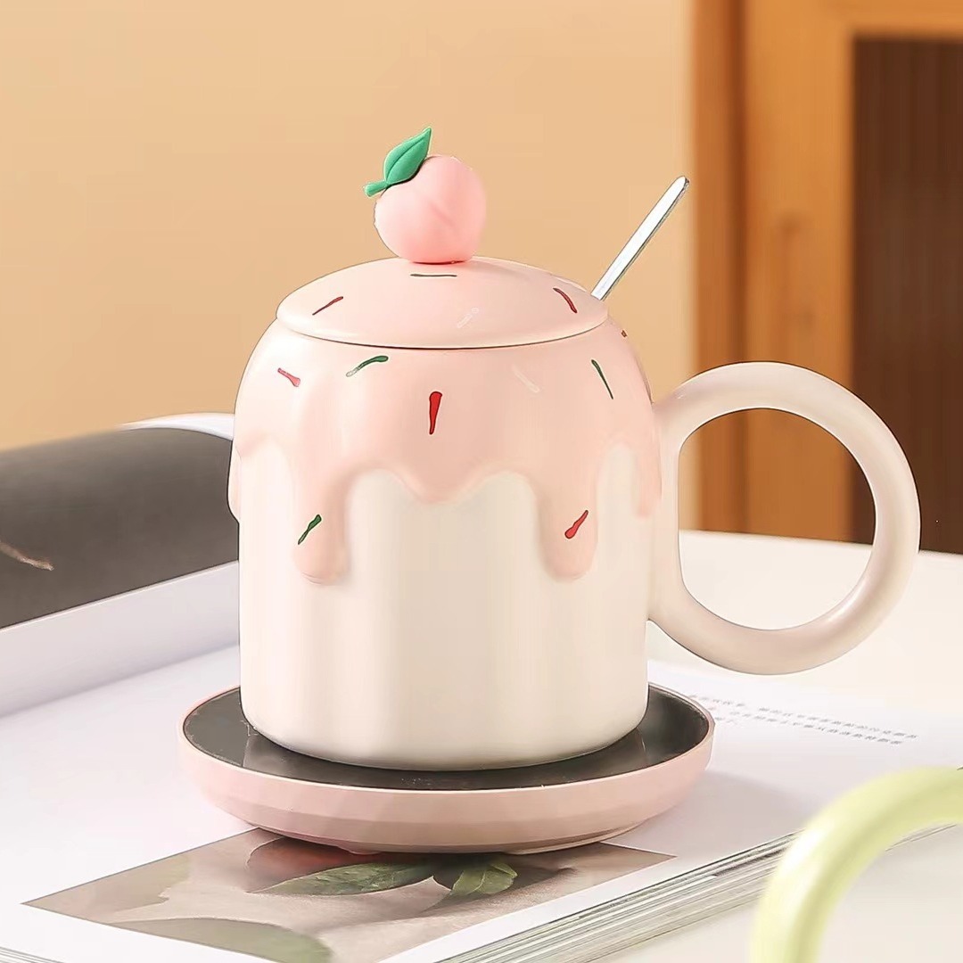 Personalidad creativa taza de frutas termostática de cerámica regalo de mano para chicas taza caliente juego de taza en relieve taza de alto valor facial