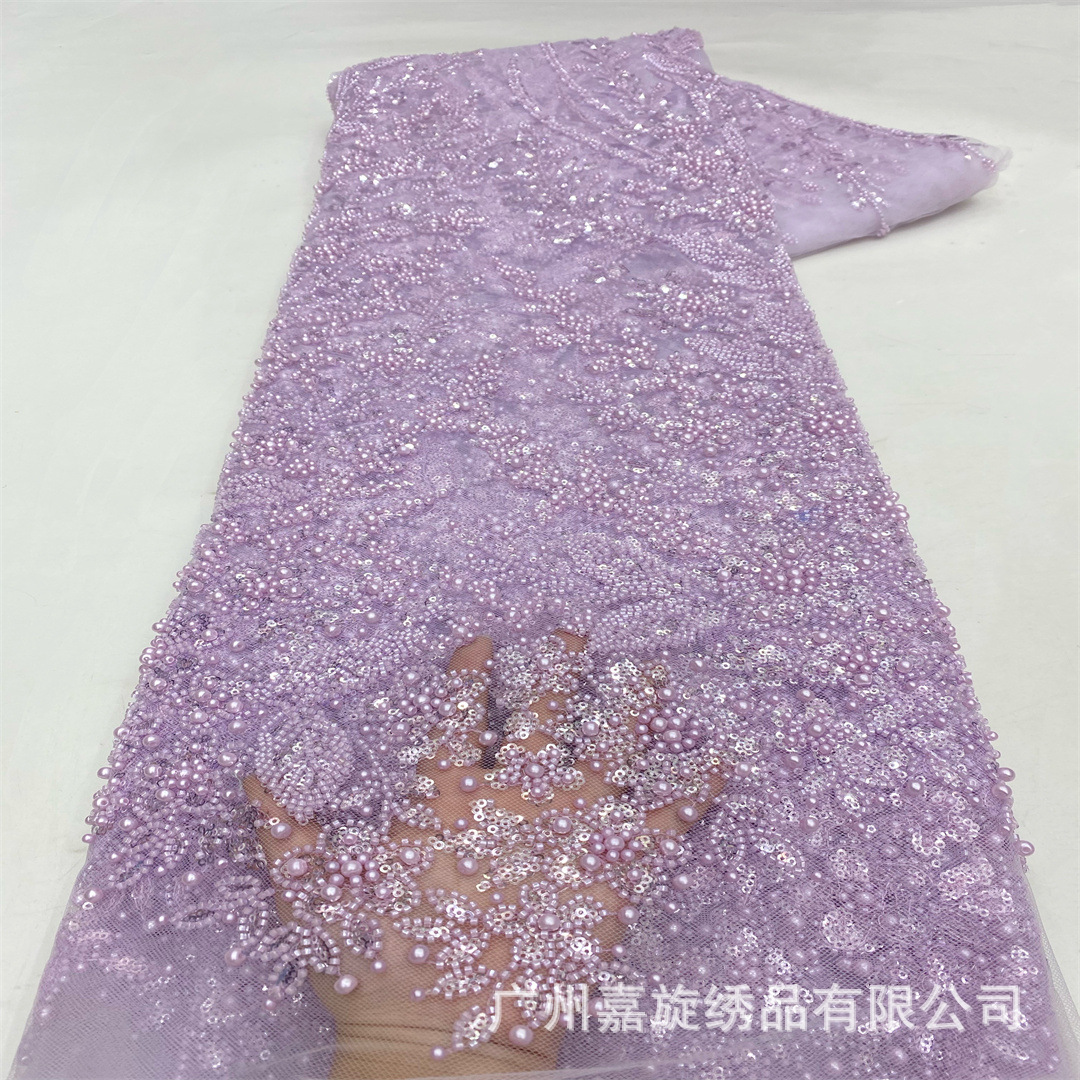 Nuevo diseño francés de gran flor tubo de perlas cristal sequinilla tela bordada alta fijación vestido de boda vestido de baile tela bordada de encaje image 10