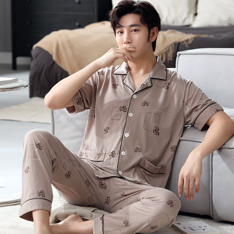 Pijamas de hombre verano 100% algodón pantalones de manga corta más el tamaño de los hombres de verano Delgado al aire libre homewear