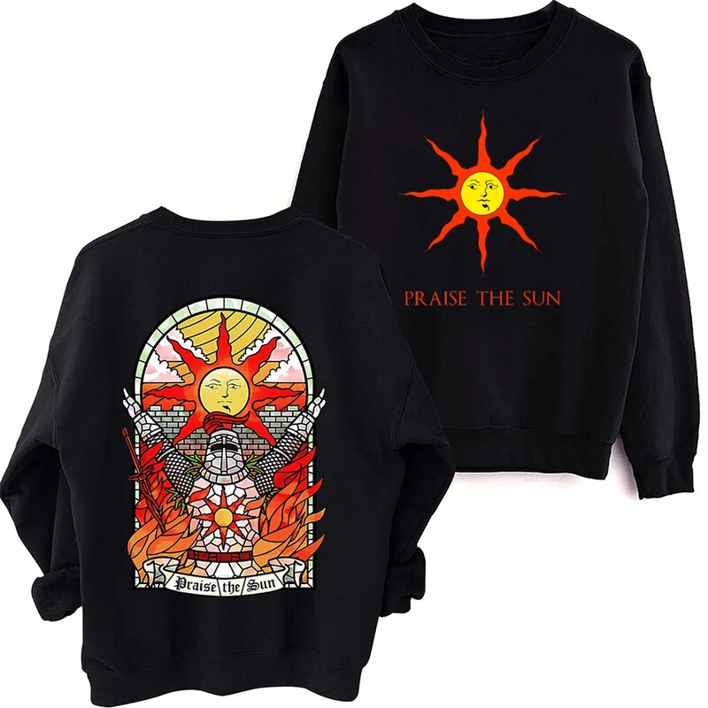 Cross-Border Long-Sleeve Unisex Sweatshirt with Dark Soul Sun Praise Design, Harajuku Style, Round Neck, Long-Sleeve, Casual Fashion