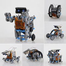亞馬遜兒童益智DIY拼裝啟蒙玩具自裝太陽能玩具車13合1智能機器人