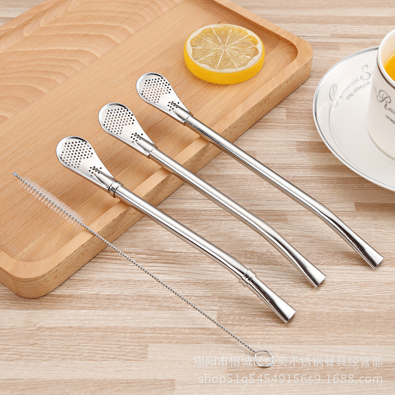 Cuchara de paja de acero inoxidable 304 en stock cuchara de café dos en uno mezcla cuchara ins taza creativa filtro paja