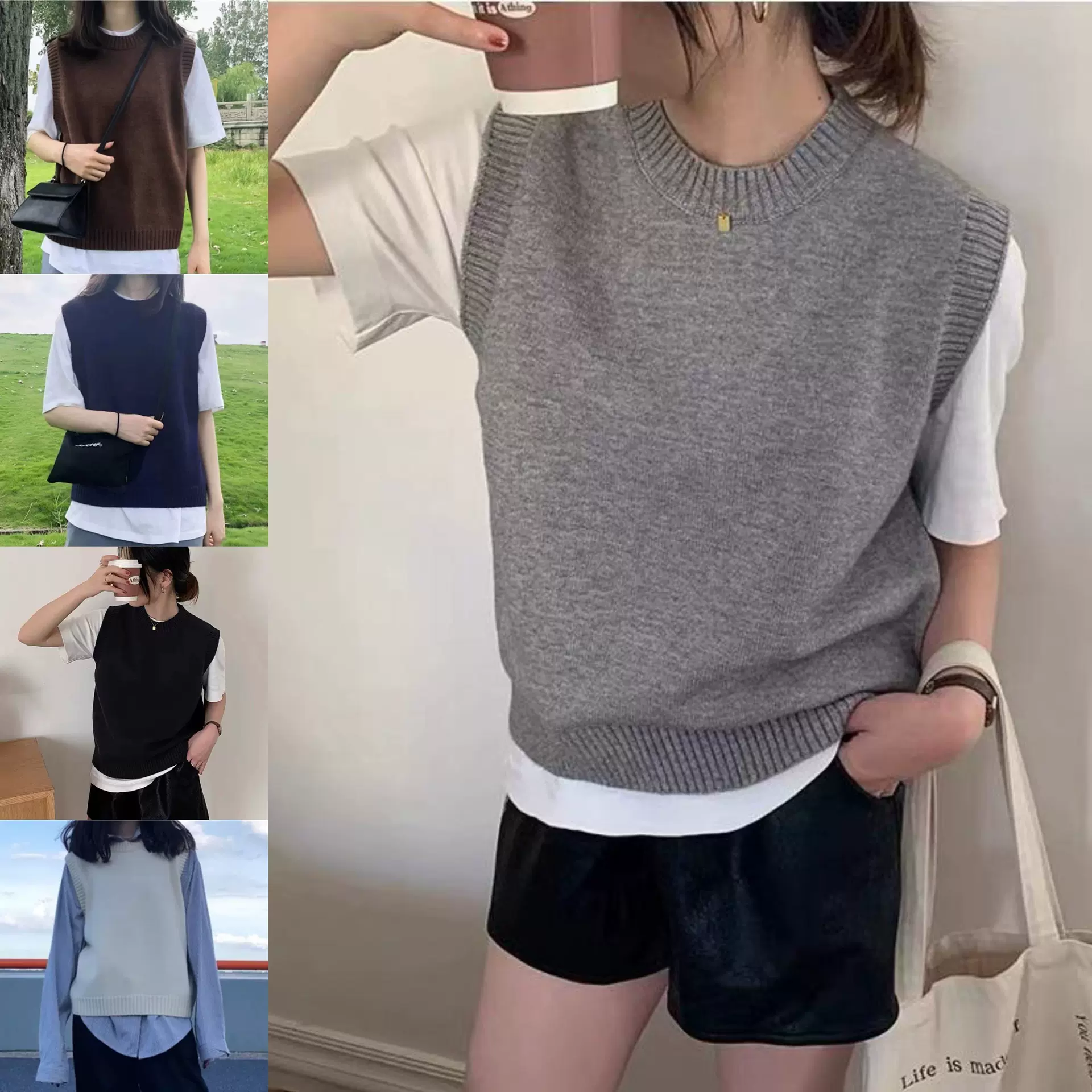 休闲纯色圆领学院风针织马甲女韩版时尚简约百搭外穿配衬衫马夹女
