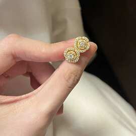 镀真金强保色古法沙金镶钻玫瑰花耳钉高级感闪耀耳环轻奢气质小众