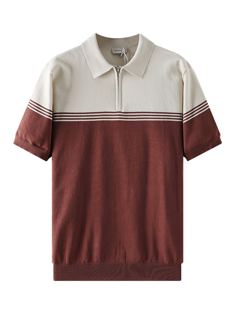 Hombres de color contrastante jersey polo de hielo de manga corta hombre de alto nivel con collar de negocios casuales viejos estilos de verano para hombres