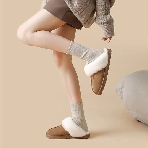 Cross-border 2024 Autumn/Winter New Fleece Cotton Shoes Casual Slippers Home Cotton Docks Foreign Casual Comfort Thick Sole Women's Slippers
