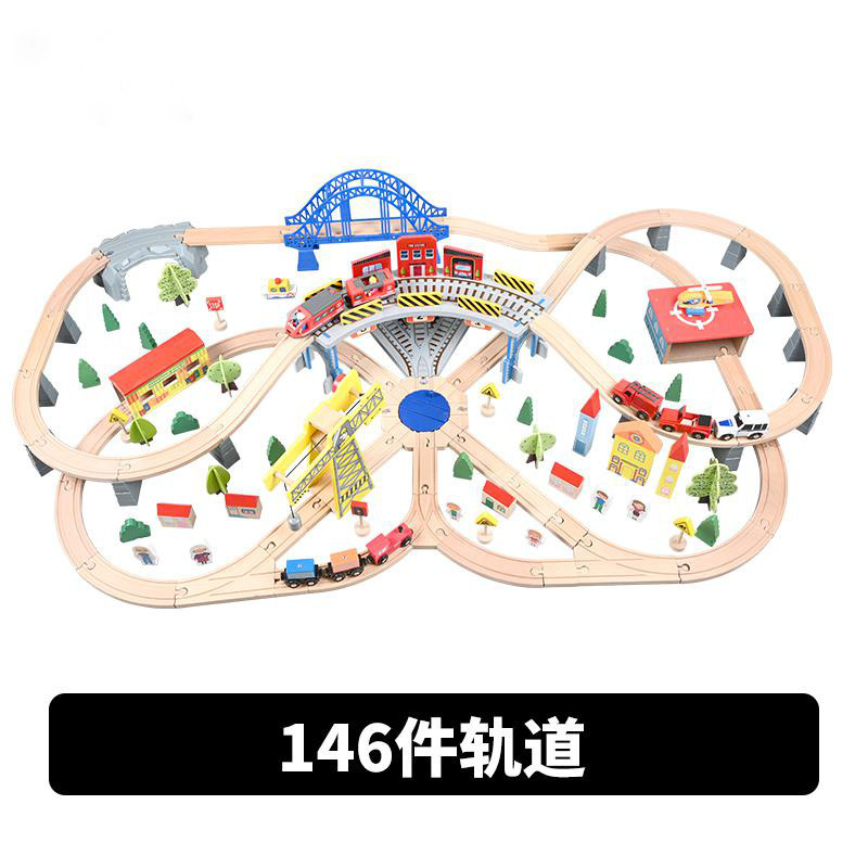 Tren de madera coche eléctrico tren traje pista de madera niños ensamblados coche de juguete de 2 años de edad al por mayor masculina