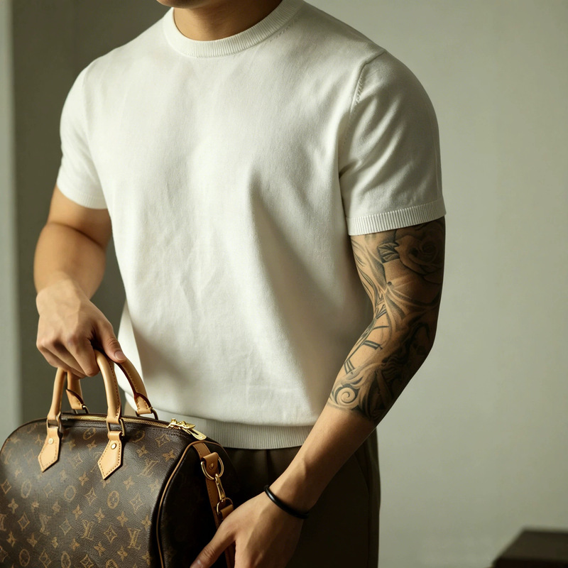 Summer New Knit Men's Short-Sleeve T-Shirt, Round Neck, Solid Color, Basic Simple Style, Suitable for Commuting and Business, Mature and Stylish Top