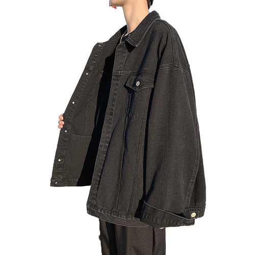 Men's denim jacket trendy loose Hong Kong style Instagram cool punk design sense top spring and autumn Hong Kong style chic retro workwear