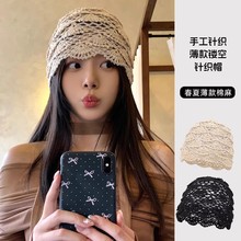 夏季复古日系手工钩花编织包头帽女甜美百搭针织薄款镂空透气帽子