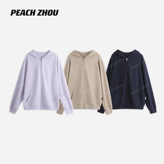3857# 『PEACHZHOU』莱赛尔'黑标系列'宽松连帽外套休闲拉链卫衣