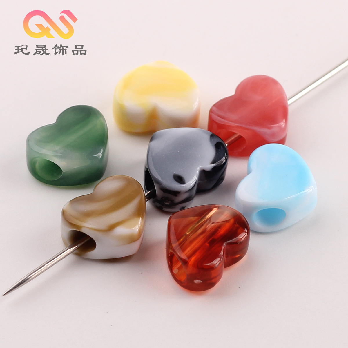 晕染中国风云彩仿玉横孔爱心DIY桃心手串手机链挂圈头绳饰品配件