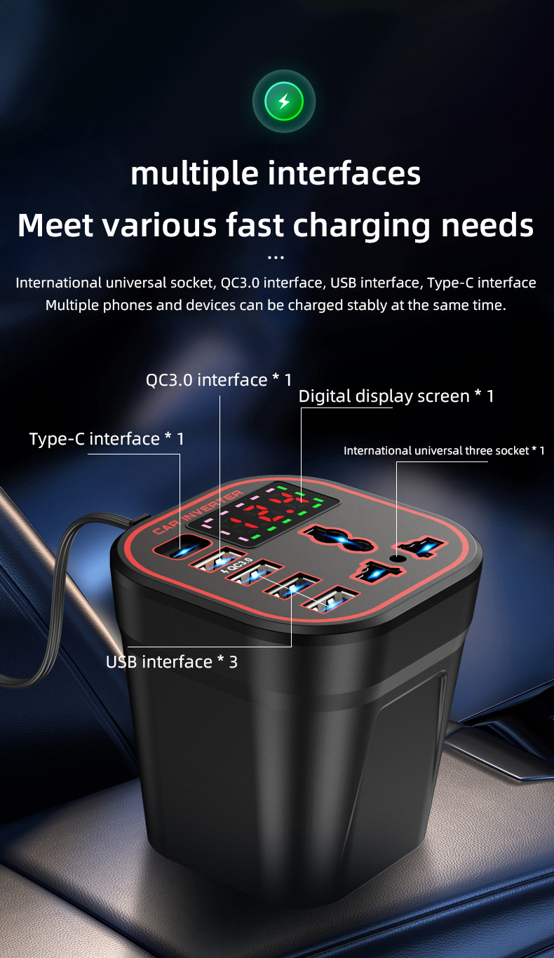 Car Inverter 12V24V to 220V Power Converter Multi-Function Car Socket Charger Mobile Phone Fast Charging