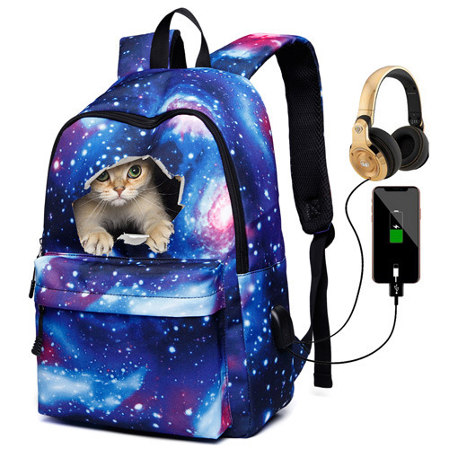 Can make patterned starry night light backpack with multifunctional USB charging, student backpack, sports and leisure_voghion.com