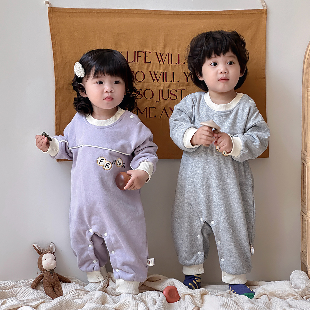 Bebé primavera y otoño manga larga estilo deportivo coreano mameluco de algodón para bebé 0-18 meses traje de escalada para recién nacidos