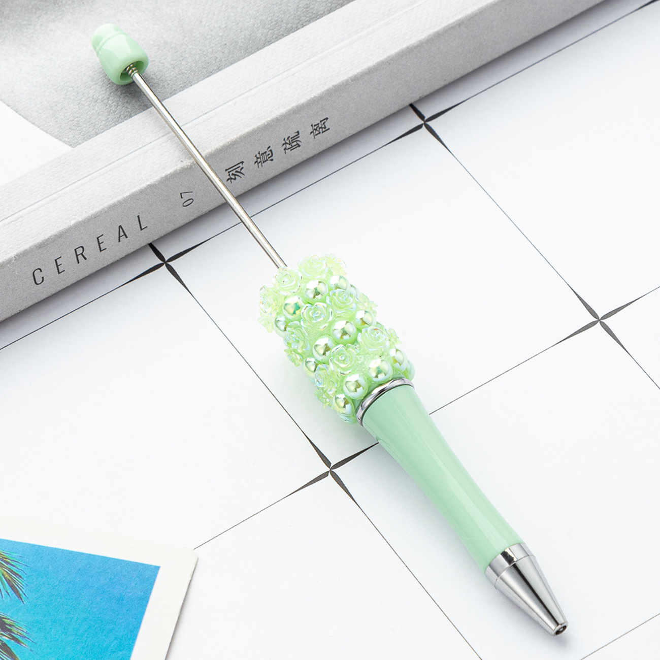 Nueva rosa diy bolígrafo de cuentas de flor creativo pegado a mano bolígrafo de cuentas multicolor bolígrafo de regalo publicitario