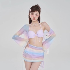 2024新款高級感比基尼性感純欲風溫泉泳衣女款分體遮肚肉顯瘦泳裝