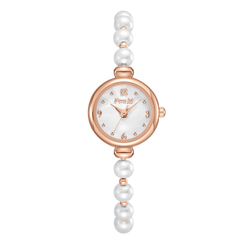 Moda nuevo estilo pulsera de perlas reloj de cuarzo para mujer esfera pequeña pulsera delgada reloj de cuarzo de ajuste libre perezoso