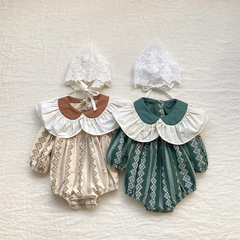 Baby retro brushed petal collar jumpsuit Korean children's clothing female baby bag fart clothing spring newborn clothes outer wear