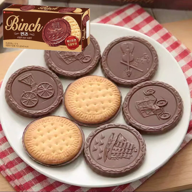 Южная Корея импортировала Lotte Binch Binch шоколадное печенье с покрытием сэндвич независимые пакеты случайных закусок 102 г