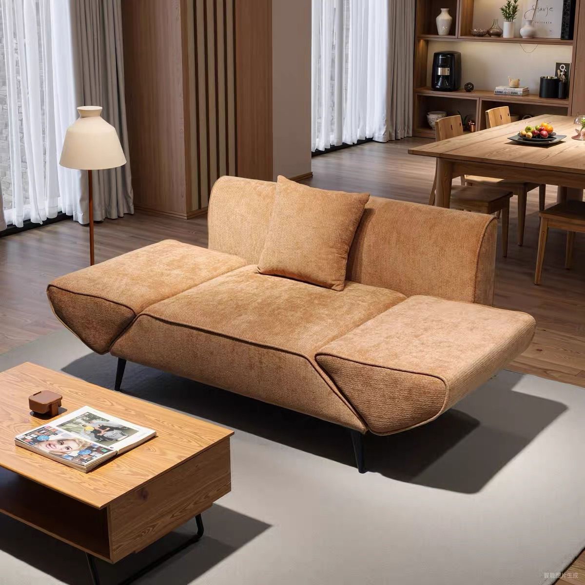 Rotating Deformable Flying Wing Sofa Armrest Adjustable Chenille Velvet Single Sofa Chair Lazy Sofa Bed