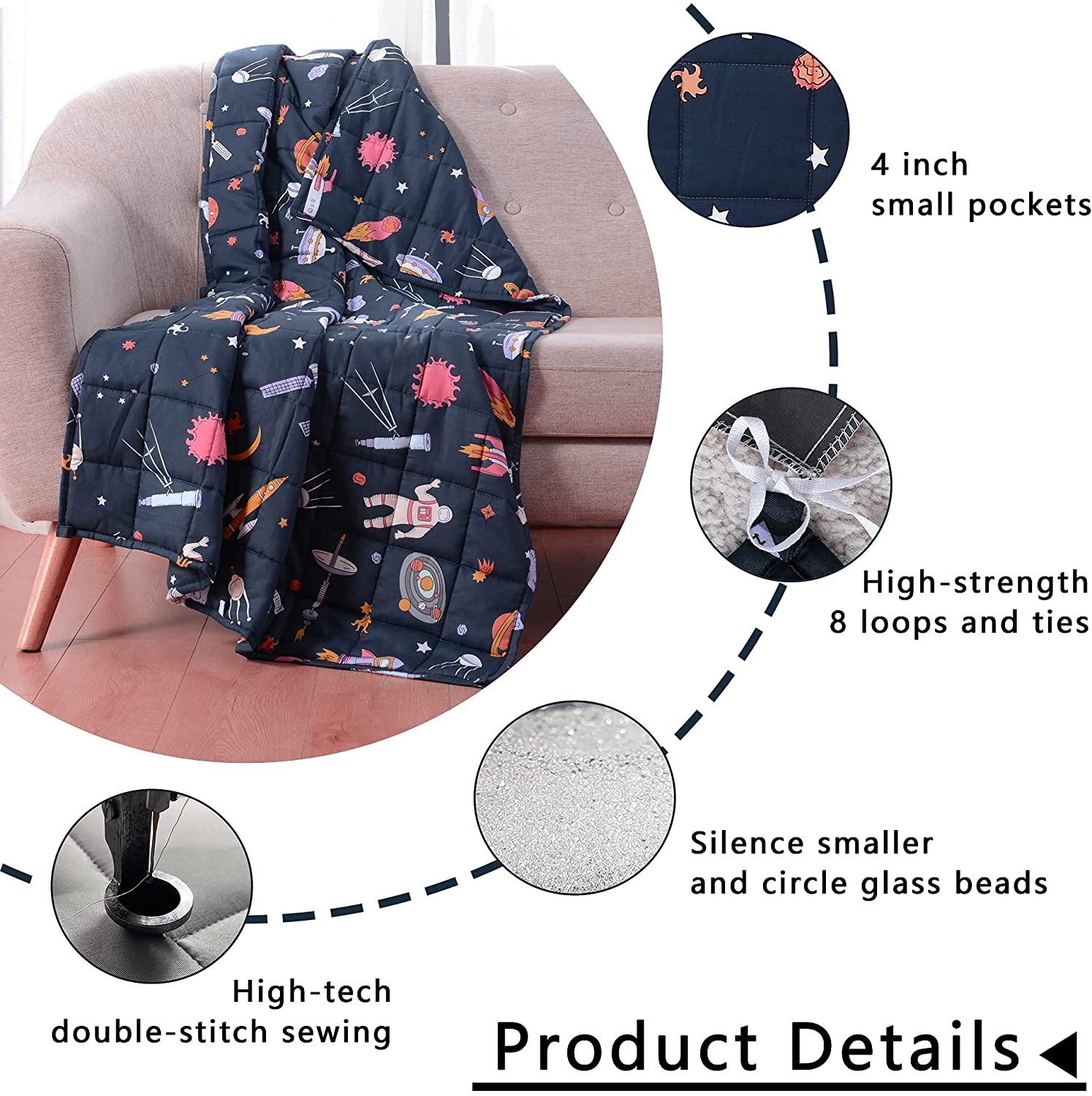 Suministro directo de fábrica edredón de gravedad impresión de algodón manta de gravedad cuentas de vidrio suave para niños weighted blanket