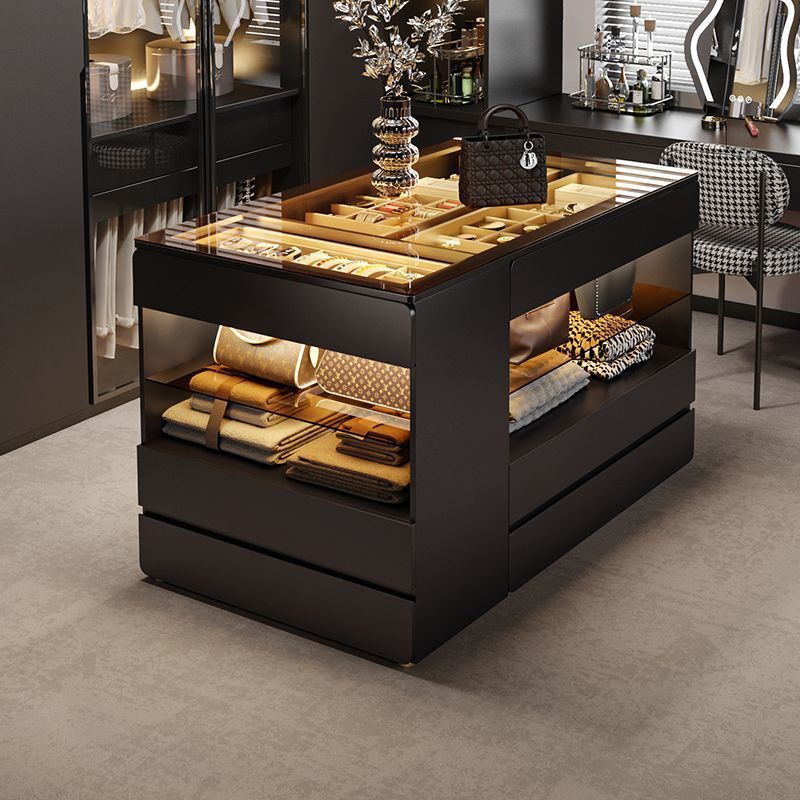 轻奢高级衣帽间中岛柜首饰展示柜黑色家用收纳斗柜一体岛台珠宝柜