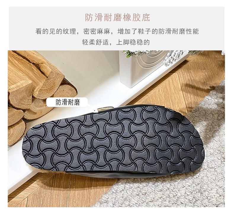 Dép lông cừu nữ quai ngang hai khóa cài, đế dày, đi ngoài trời — Màu đen, Nâu cổ điển chi tiết 11